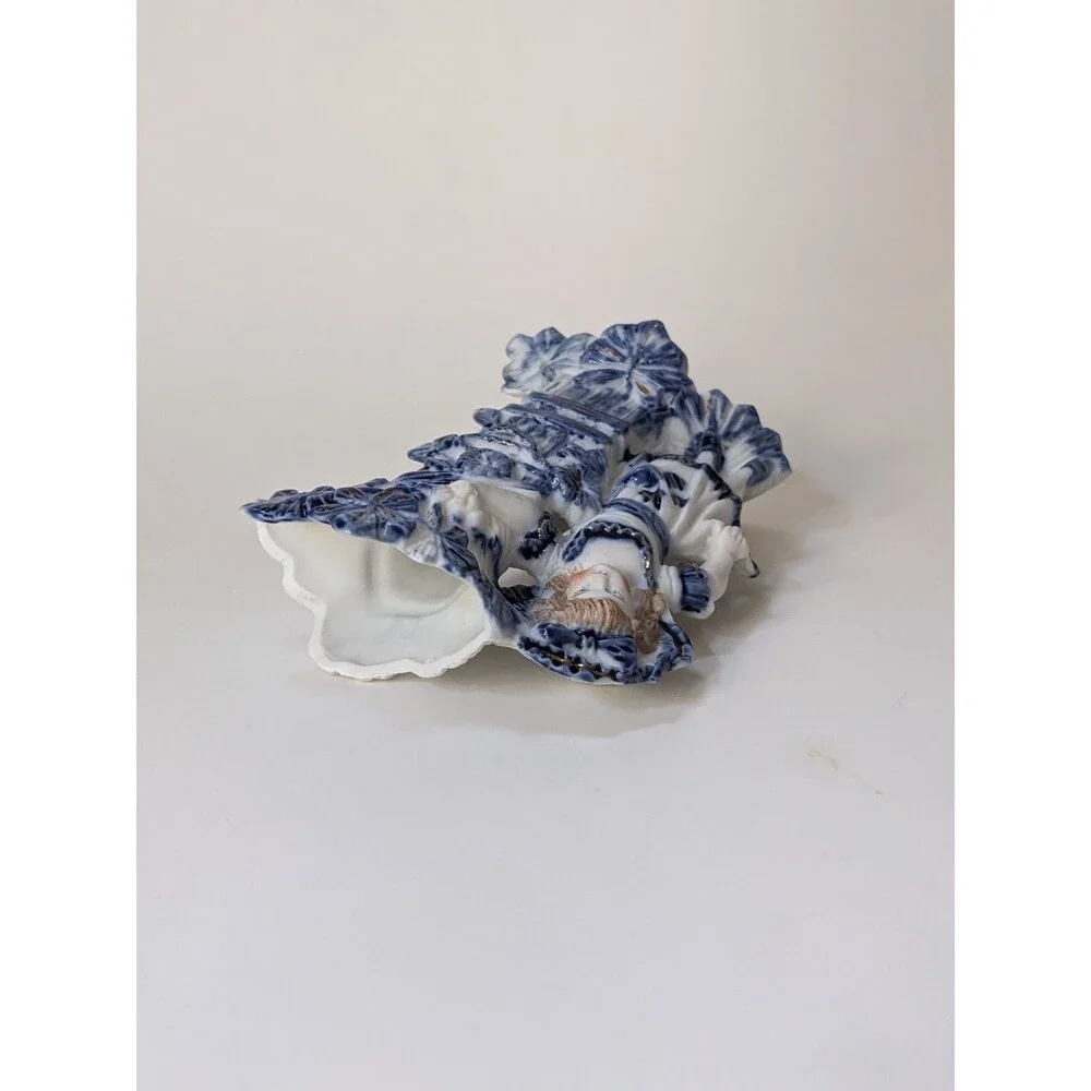 Antique German Mantel Vases Pair Boy Girl Blue White Porcelain Figurines‎ c1900